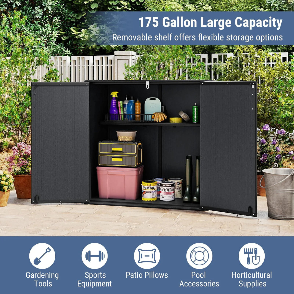 Tangkula 175 Gallon All-Weather Outdoor Storage Box with Lockable Door & Removable Shelf - Product image 4