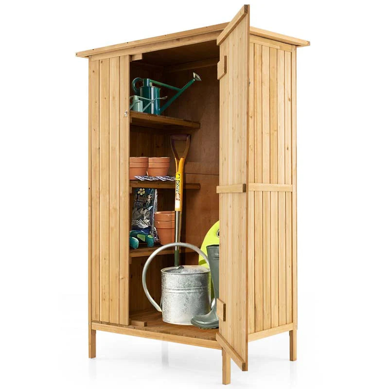 5 x 3 FT Wooden Garden Shed with Asphalt Roof & 3 Shelves, Outdoor Storage Cabinet Outside Utility Tool - Product image 3