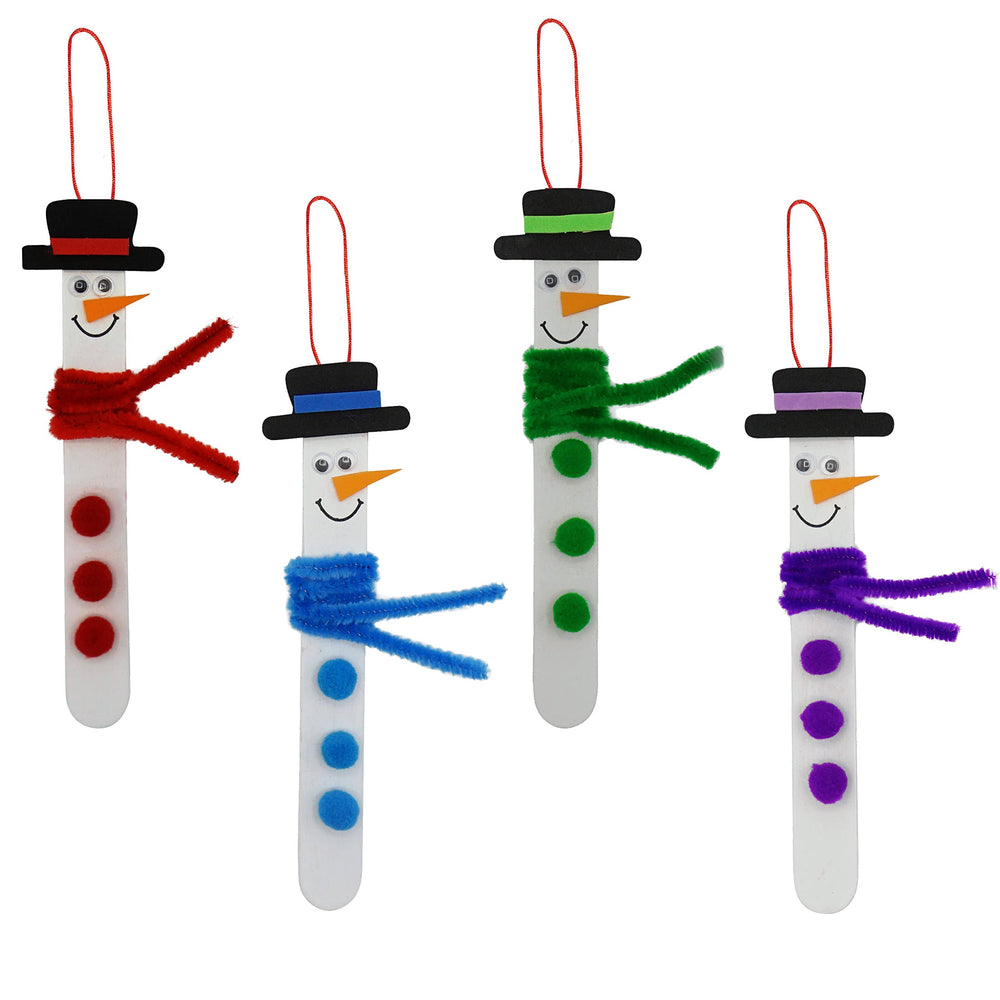 4E's Novelty Christmas Snowman Stick Ornament Craft Kit (12 Pack) Bulk Christmas Crafts for Kids Toddlers 2-4 4-8 DIY Winter Arts and Craft