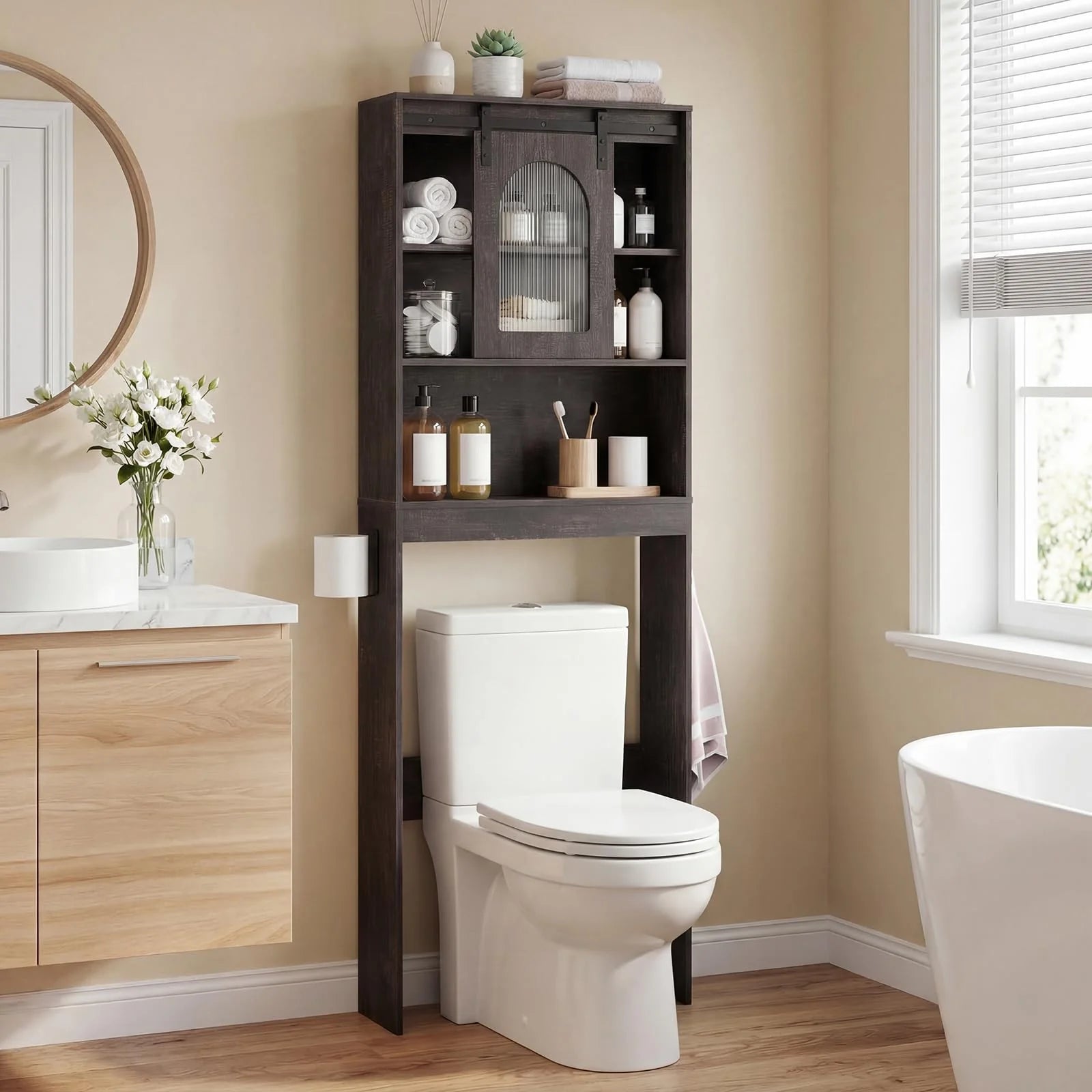 Tangkula Over Toilet Storage Cabinet with Sliding Barn Door - Product image 2
