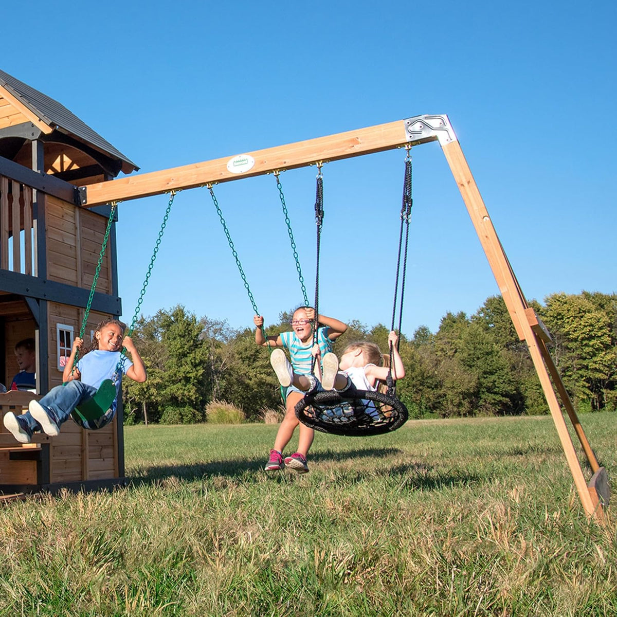 Canyon Creek Cedar Wood Swing Set with Wave Slide, Clubhouse, Play Kitchen, Picnic Area, Belt Swings - Product image 9