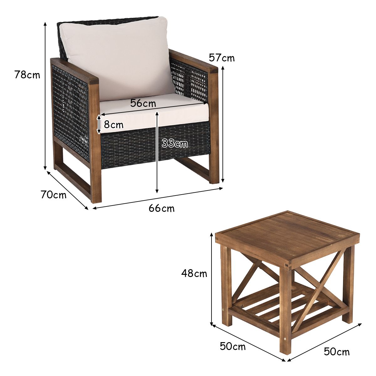 Acacia Wood Garden Furniture Set Handcrafted Rattan Anti-sun Weather Resistant for Porch Balcony Terrace -
