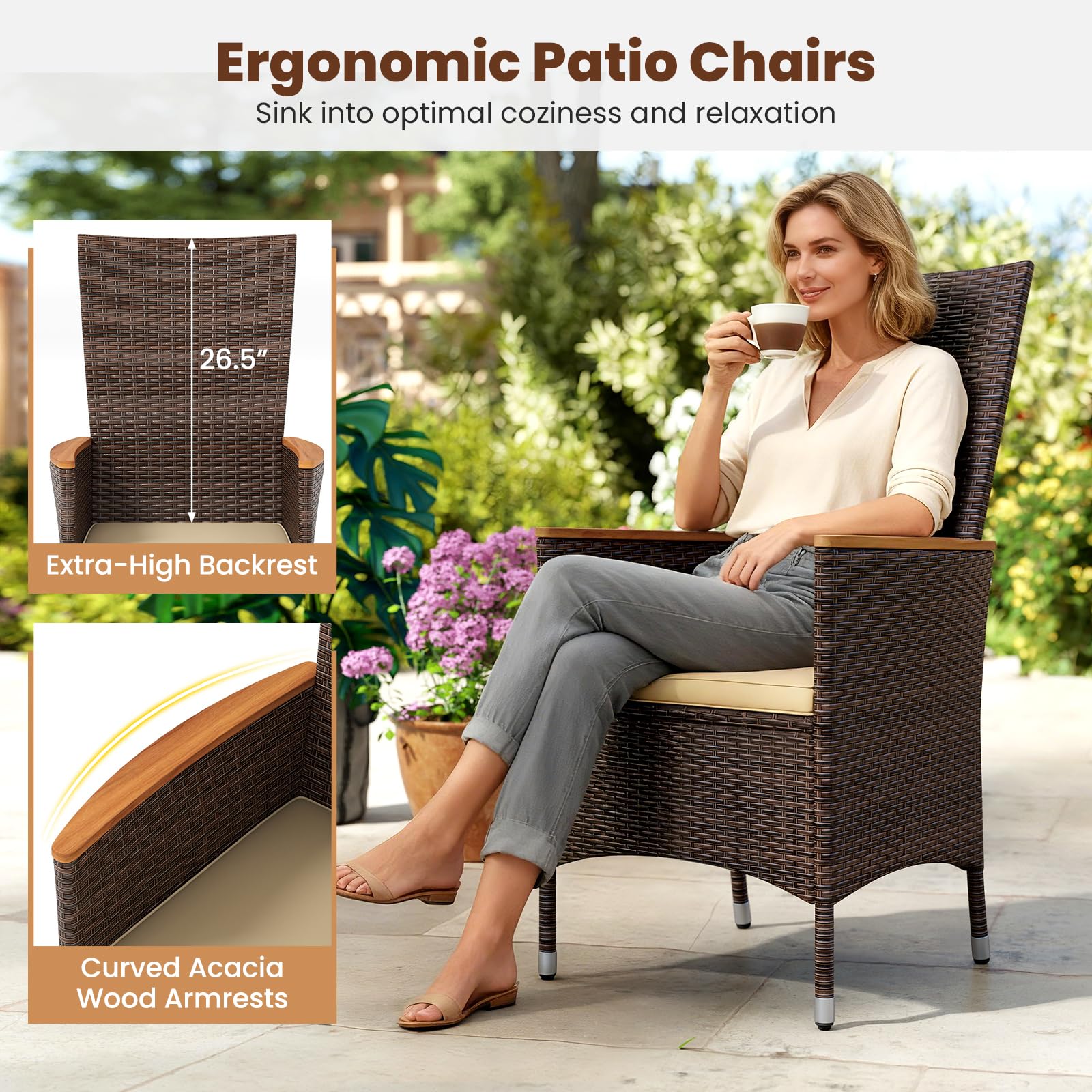 Tangkula Patio High Back Rattan Dining Chairs Set of 2/4 - Product image 4