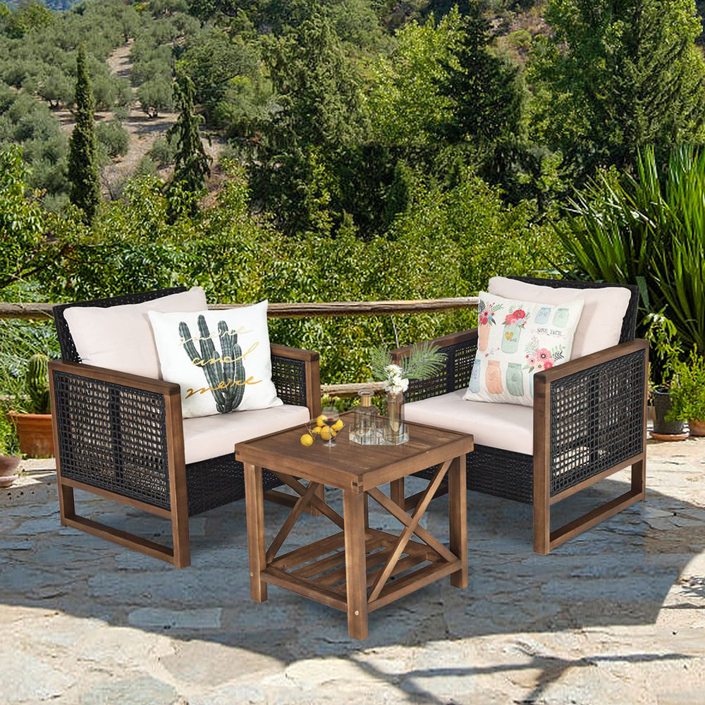 Acacia Wood Garden Furniture Set Handcrafted Rattan Anti-sun Weather Resistant for Porch Balcony Terrace