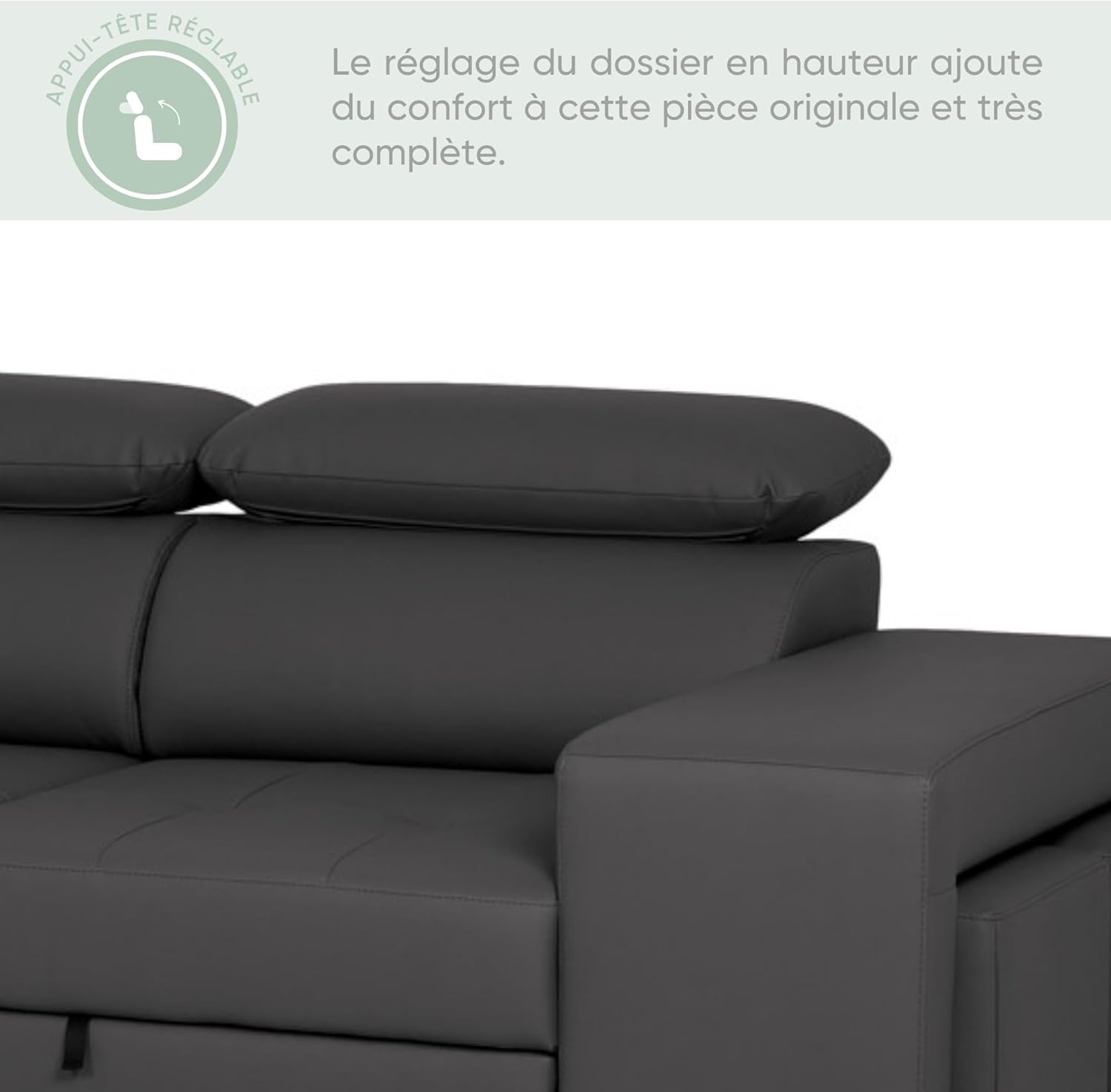 BUDWING John 4-Seater Corner Sofa Bed – Reversible Chaise Longue, Adjustable Headrests and 2 Poufs – Polyurethane Covering – Modern Style – 263x161x96 cm – Black