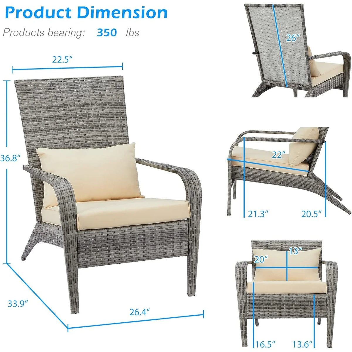 AECOJOY Patio Adirondack Wicker Chair, Outdoor Coconino Chair with Cushion and Pillow - Product image 3