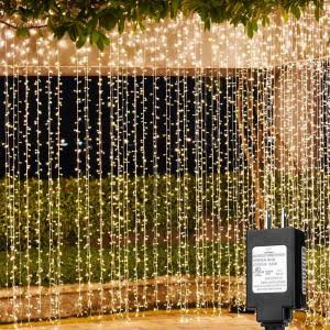 Solhice LED Curtain Lights Outdoor 20ft x10ft, 600 LEDs 8 Modes Plug in Window String Lights Indoor - Product image 1