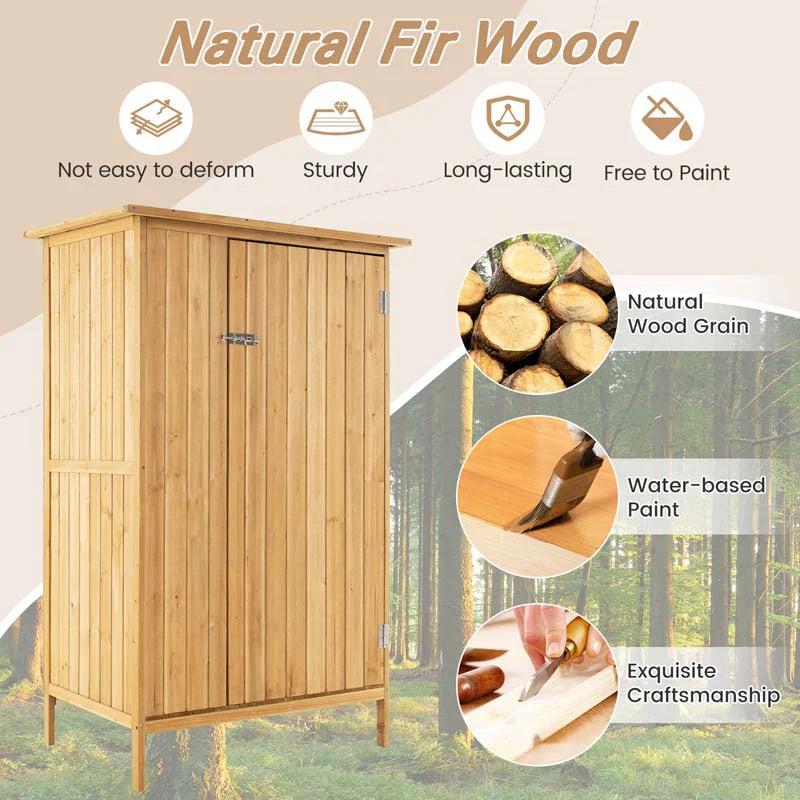5 x 3 FT Wooden Garden Shed with Asphalt Roof & 3 Shelves, Outdoor Storage Cabinet Outside Utility Tool - Product image 8