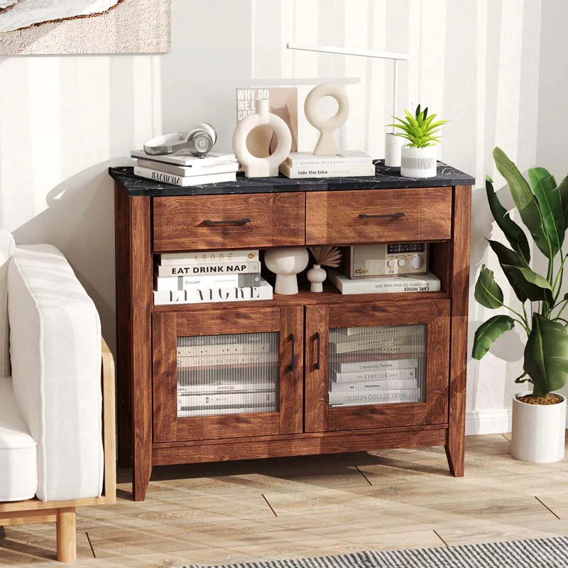 Sideboard Buffet Cabinet, Coffee Bar Cabinet with 2 Drawers, Faux Marble Top - Product image 9