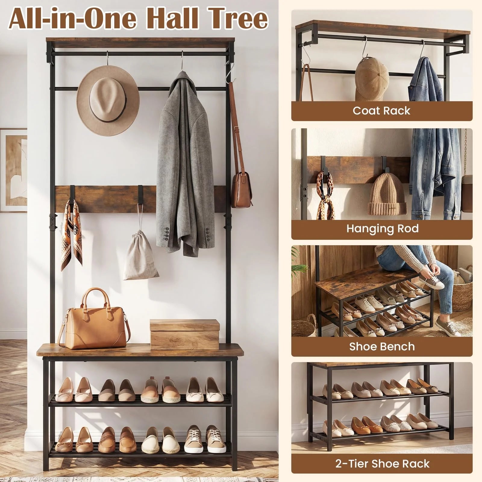 Tangkula Hall Tree with Bench and Shoe Storage - Product image 5