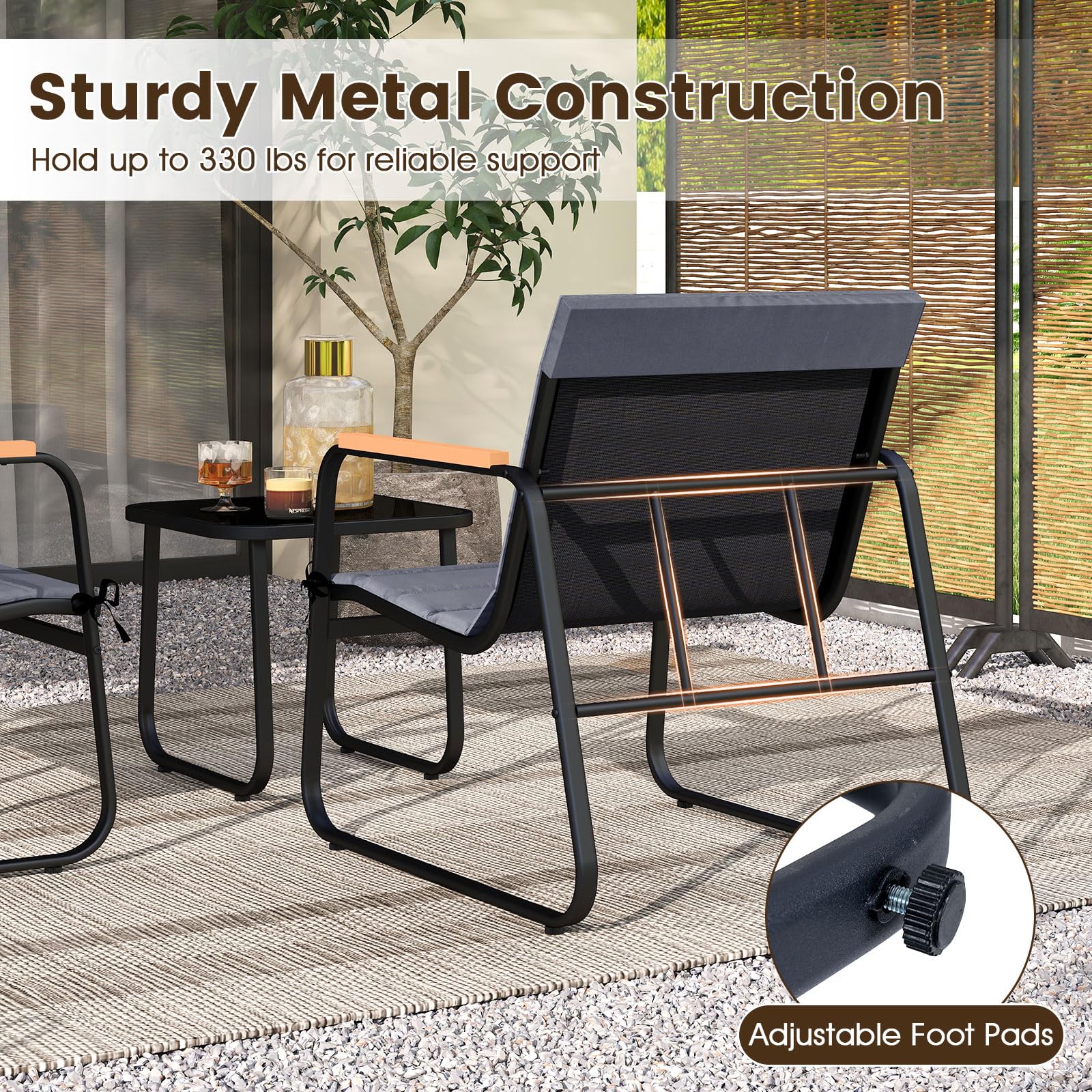 Tangkula 3 Pieces Patio Bistro Set Outdoor Fabric Conversation Set - Product image 5
