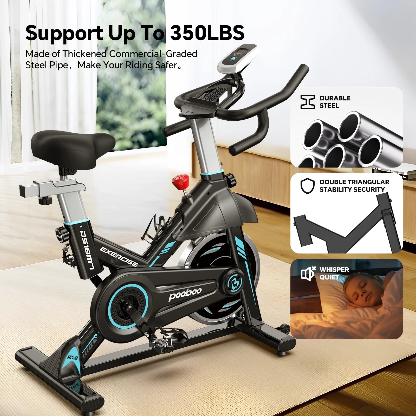 Pooboo Professional Indoor Cycling Bike Stationary Exercise Bikes Home Cardio Workout Bicycle Machine 350 lb Flywheel Weight 40 lb
