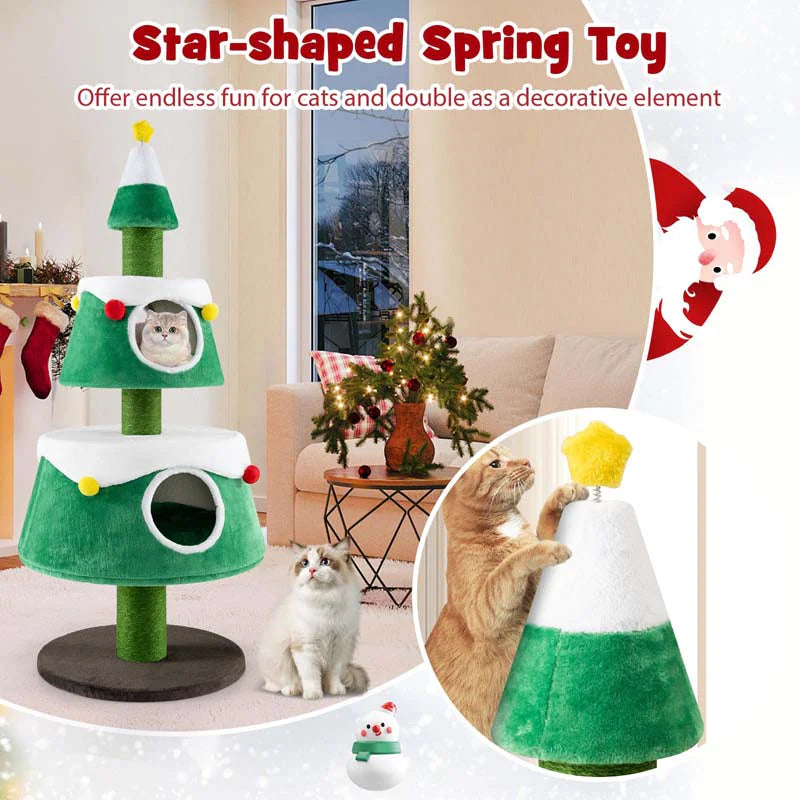 60" Christmas Cat Tree for Indoor Cats, Modern Holiday Cute Cat Tree Tower with 2 Condos - Product image 7