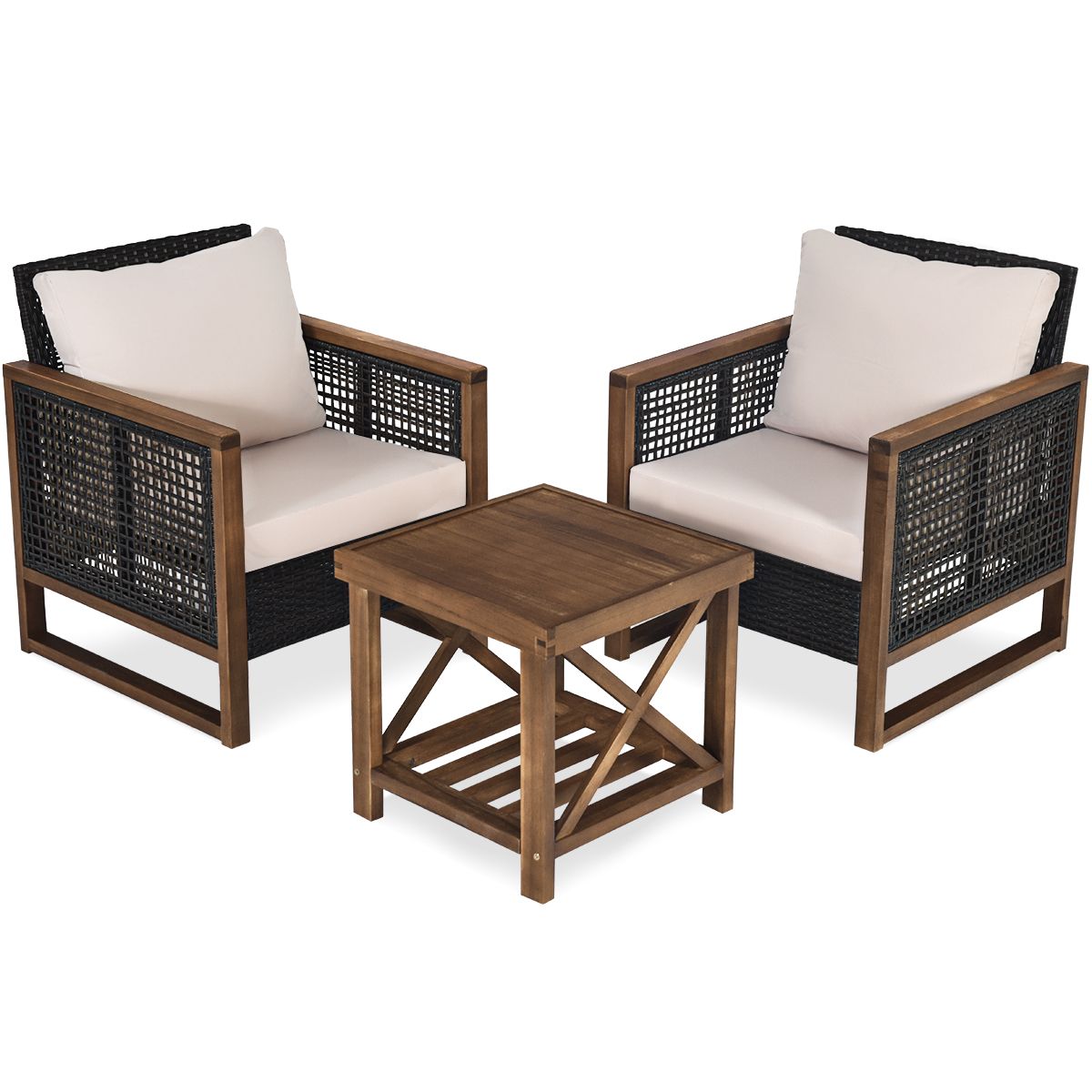 Acacia Wood Garden Furniture Set Handcrafted Rattan Anti-sun Weather Resistant for Porch Balcony Terrace -