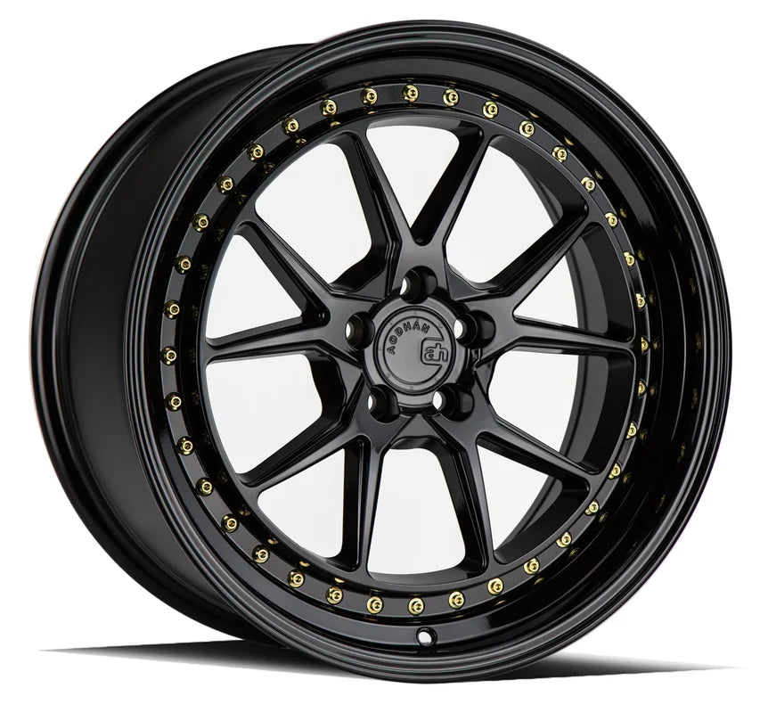 Aodhan DS08 18" 5x100 Gloss Black w/ Gold Rivets