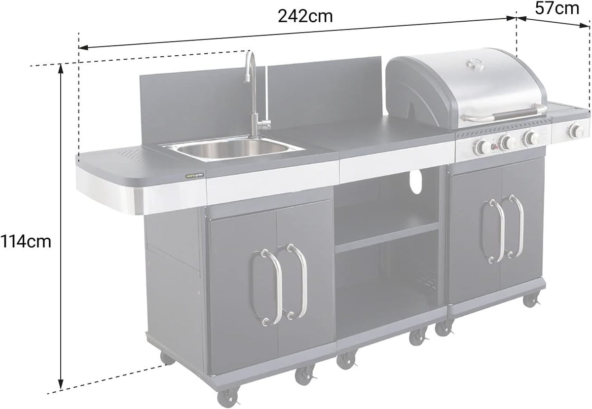 Cook'in Garden FIDGI 3 modular outdoor kitchen - 3-burner gas barbecue with thermometer Extra serving unit and sink