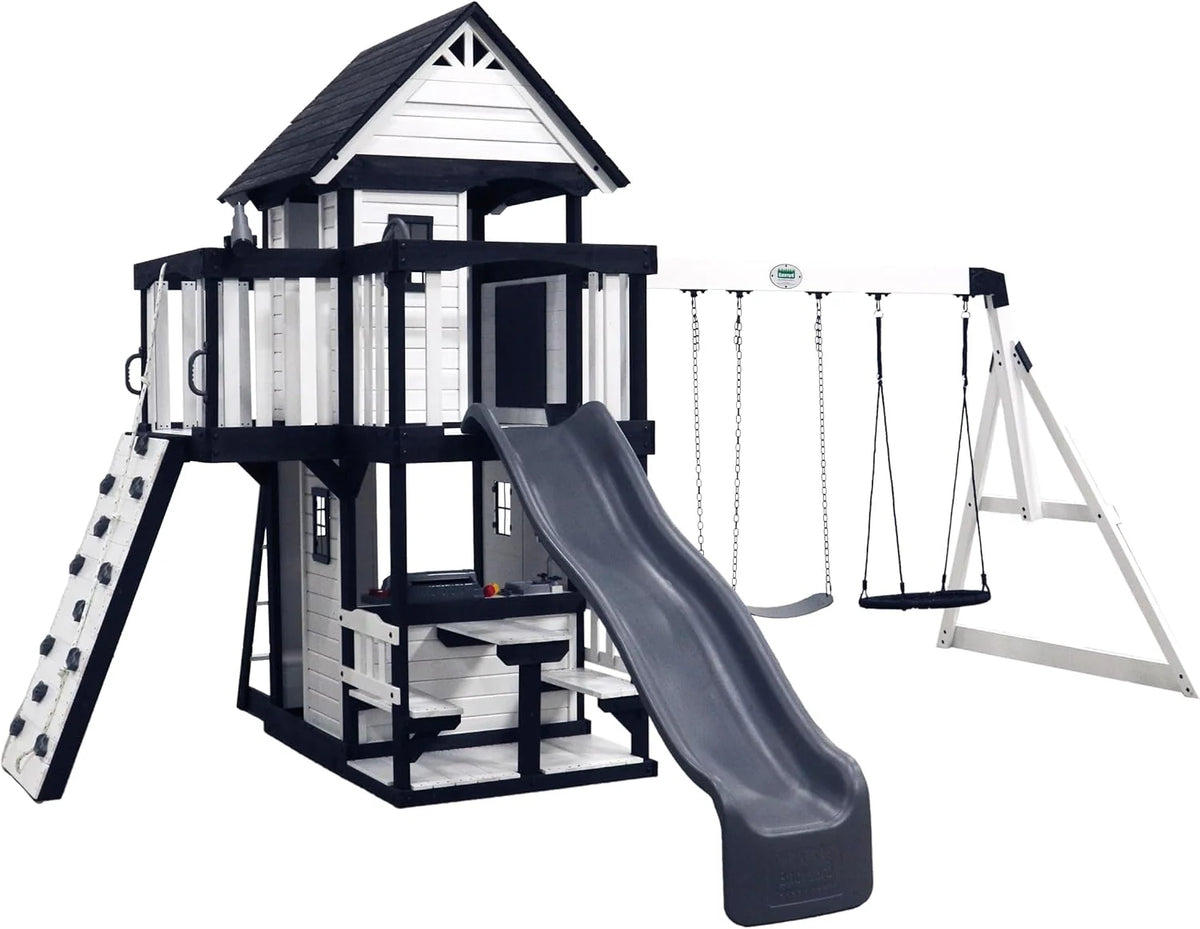 Canyon Creek Cedar Wood Swing Set with Wave Slide, Clubhouse, Play Kitchen, Picnic Area, Belt Swings - Product image 12