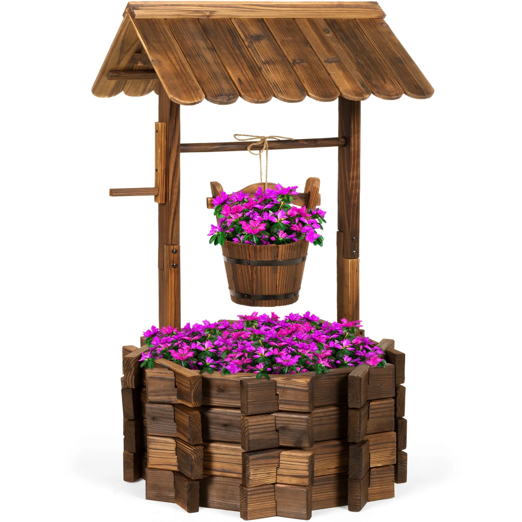 Best Choice Products Rustic Wooden Wishing Well Planter Outdoor Home Decor for Patio, Garden - Product image 1