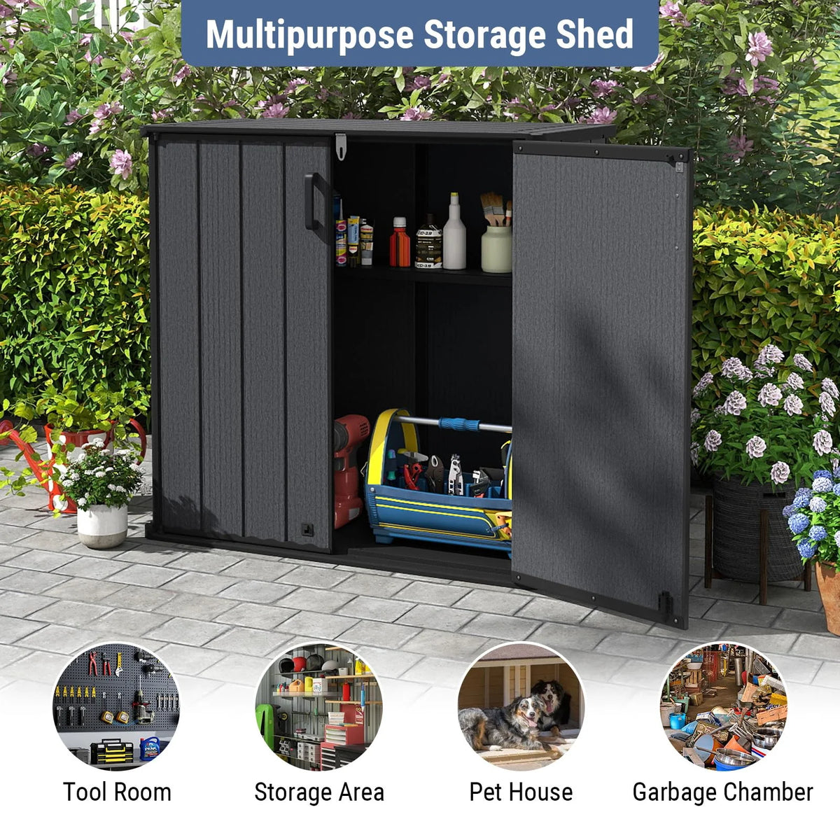 Tangkula 175 Gallon All-Weather Outdoor Storage Box with Lockable Door & Removable Shelf - Product image 8