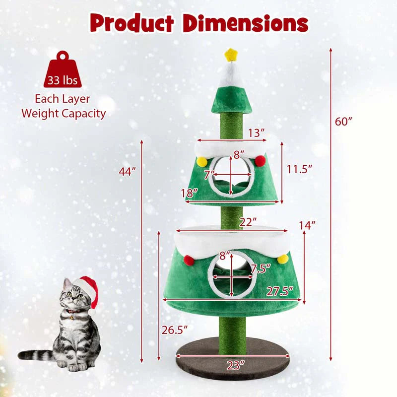 60" Christmas Cat Tree for Indoor Cats, Modern Holiday Cute Cat Tree Tower with 2 Condos - Product image 9