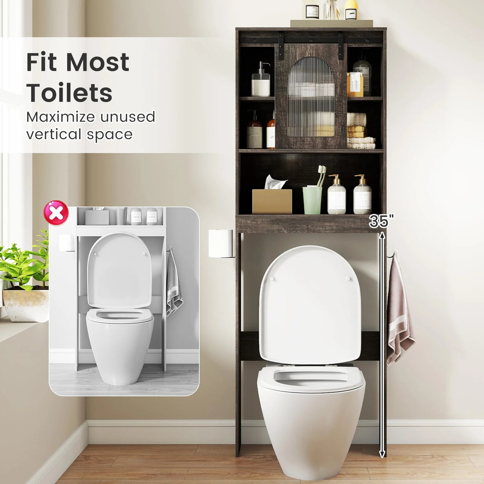 Tangkula Over Toilet Storage Cabinet with Sliding Barn Door - Product image 4