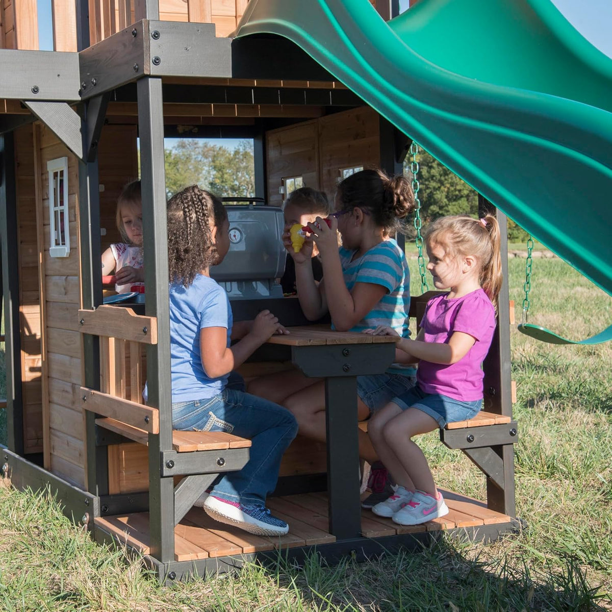 Canyon Creek Cedar Wood Swing Set with Wave Slide, Clubhouse, Play Kitchen, Picnic Area, Belt Swings - Product image 8
