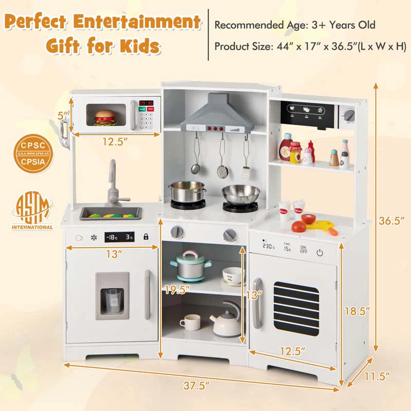 Wooden Corner Kids Kitchen Playset with Real Sounds & Lights, Range Hood - Product image 10