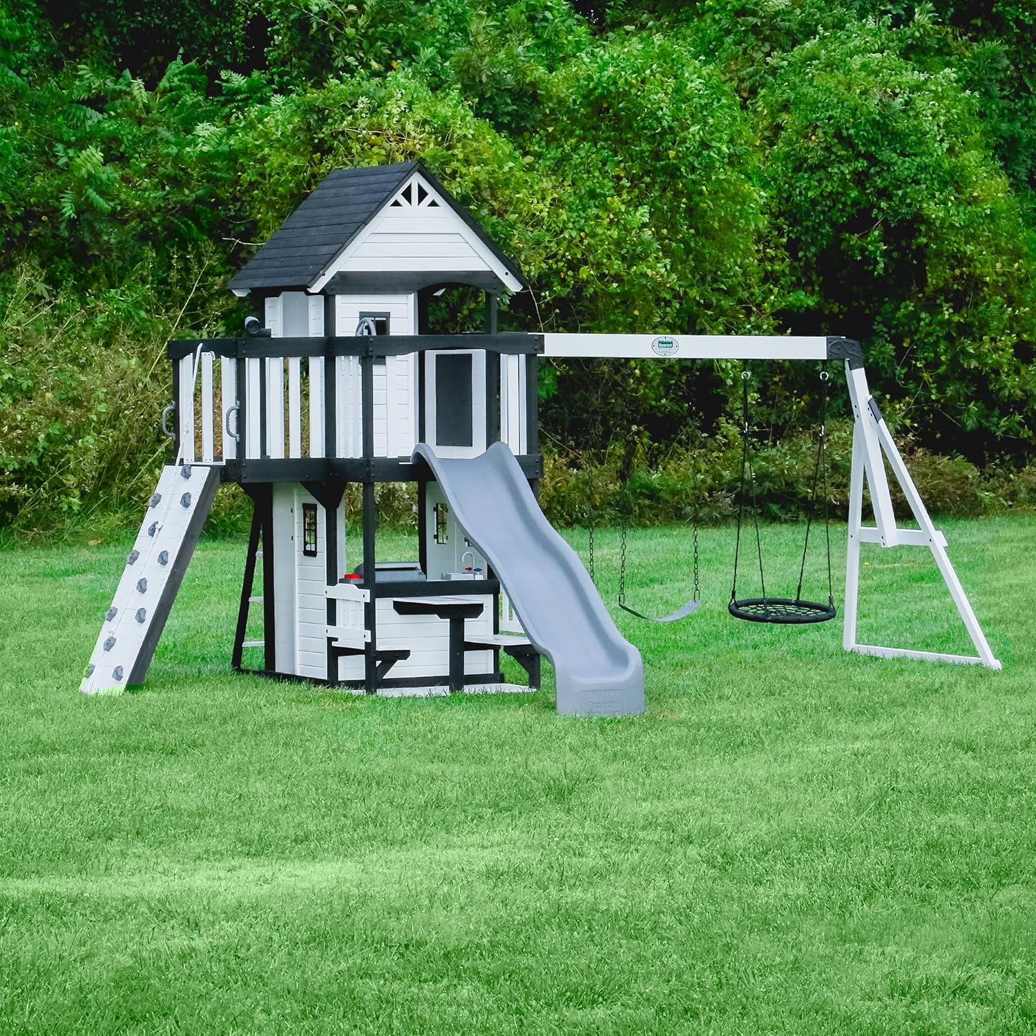Canyon Creek Cedar Wood Swing Set with Wave Slide, Clubhouse, Play Kitchen, Picnic Area, Belt Swings - Product image 3