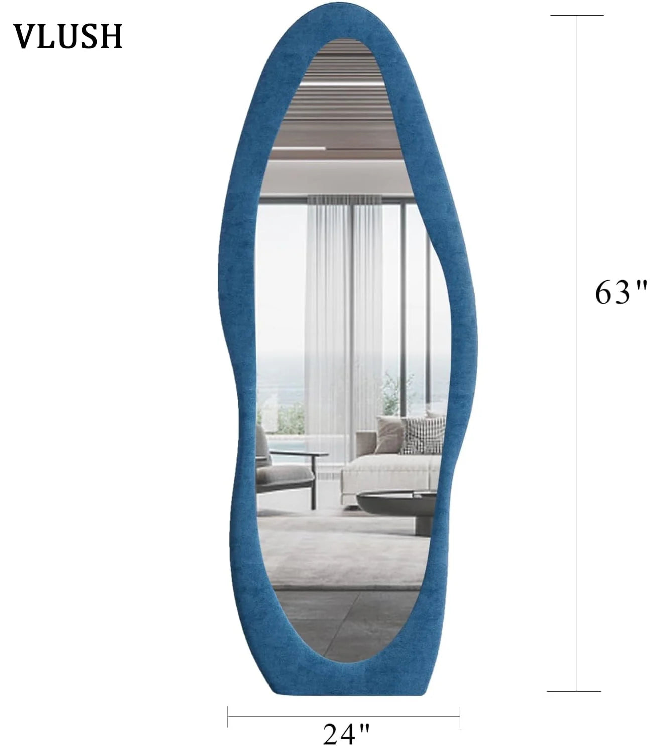 VLUSH Irregular Full Length Mirror, Floor Mirror Hanging & Leaning, 63"x24" Wavy Wall Mirror (Blue) - Product image 2
