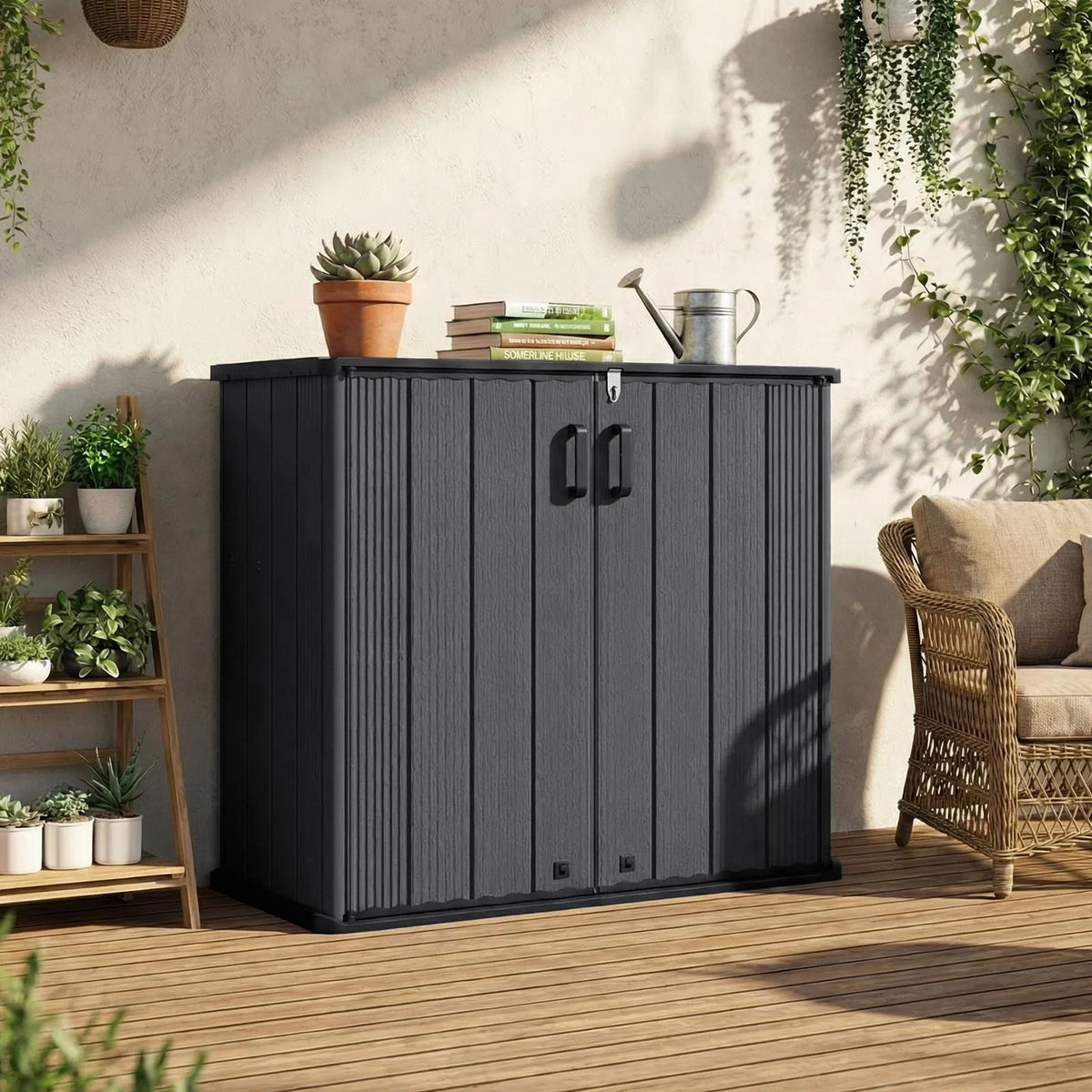 Tangkula 175 Gallon All-Weather Outdoor Storage Box with Lockable Door & Removable Shelf - Product image 9