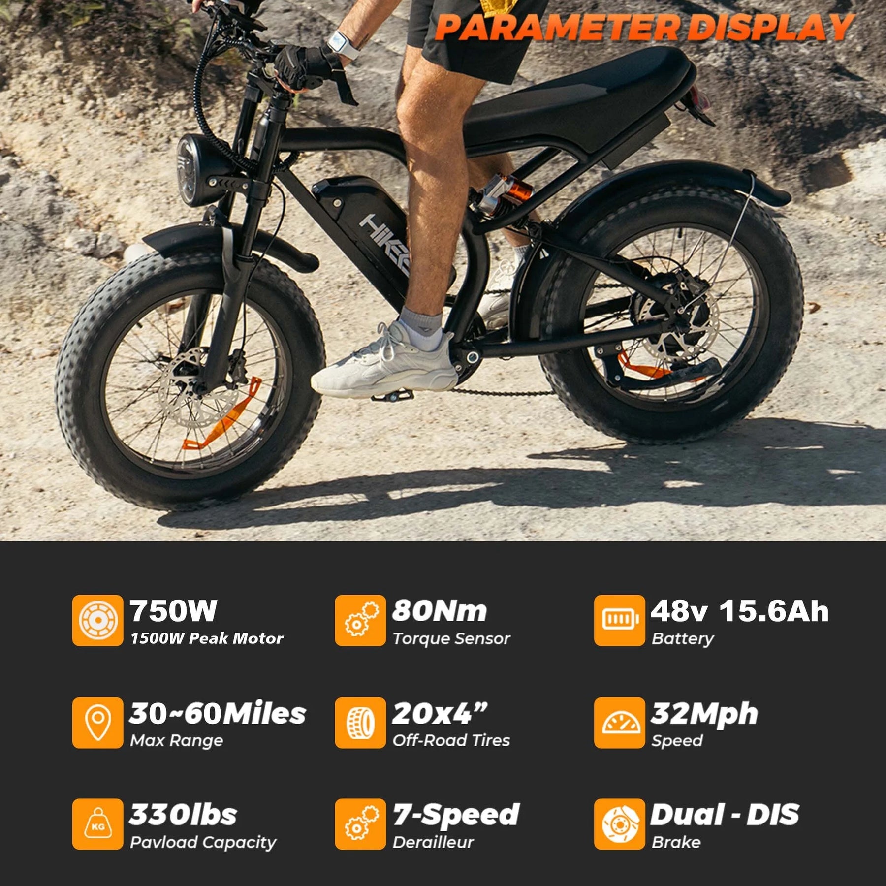 20" Fat Tire Electric Bike for Adults, 1500W Peak Adults Ebike, 48V 15ah Battery Electric Mountain Bike - Product image 8