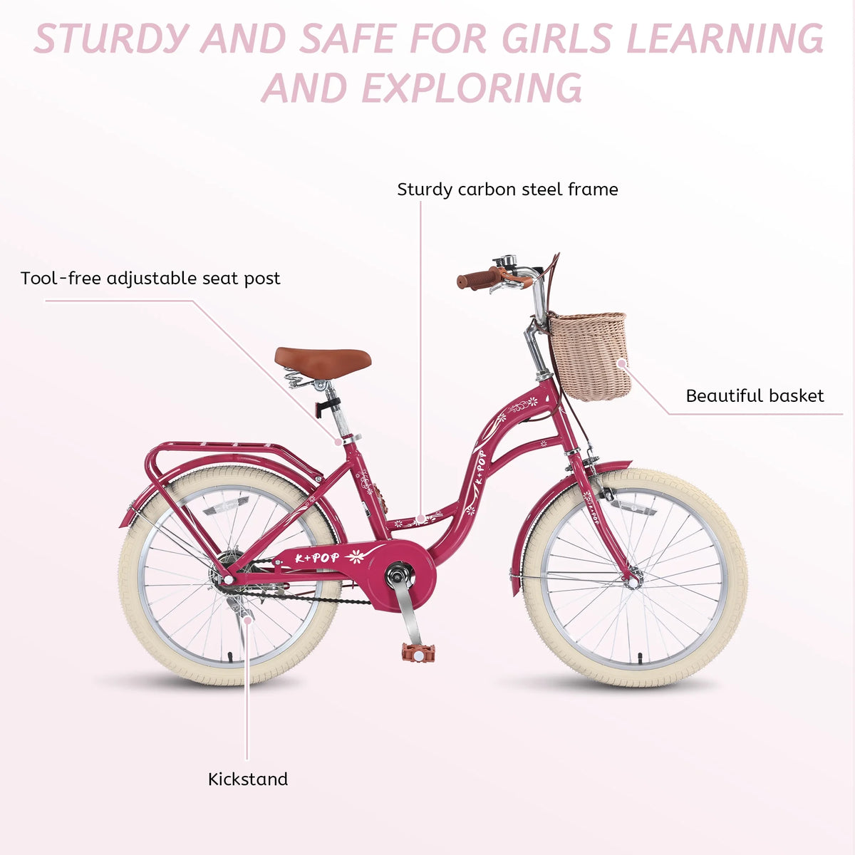 Bstjewey 20 in Girls Bike with Basket, Kids Bicycle for Ages 7 - 13 - Product image 32
