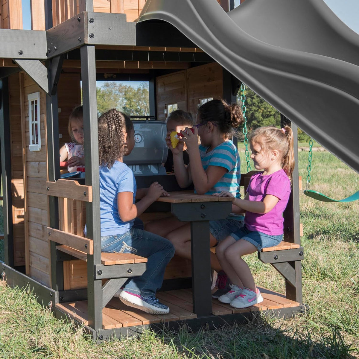 Canyon Creek Cedar Wood Swing Set with Wave Slide, Clubhouse, Play Kitchen, Picnic Area, Belt Swings - Product image 22