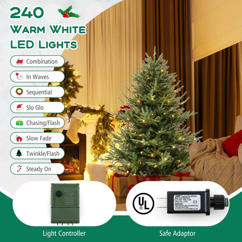 6/7/8 FT Pre-Lit Artificial Christmas Tree, Hinged Xmas Tree with 240/340/450 Warm White LED Lights - Product image 3