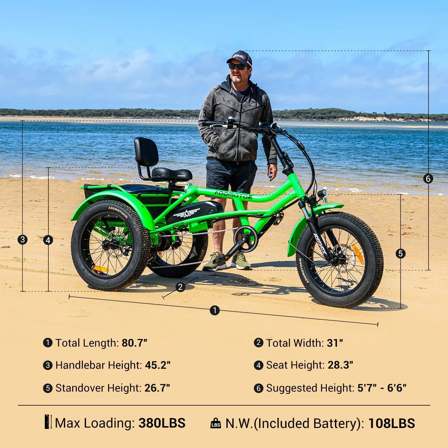 Addmotor M - 360II Semi - Recumbent Electric Trike, 85MI, Fat Tire 3 Wheel Electric Bike for Adults - Product image 4
