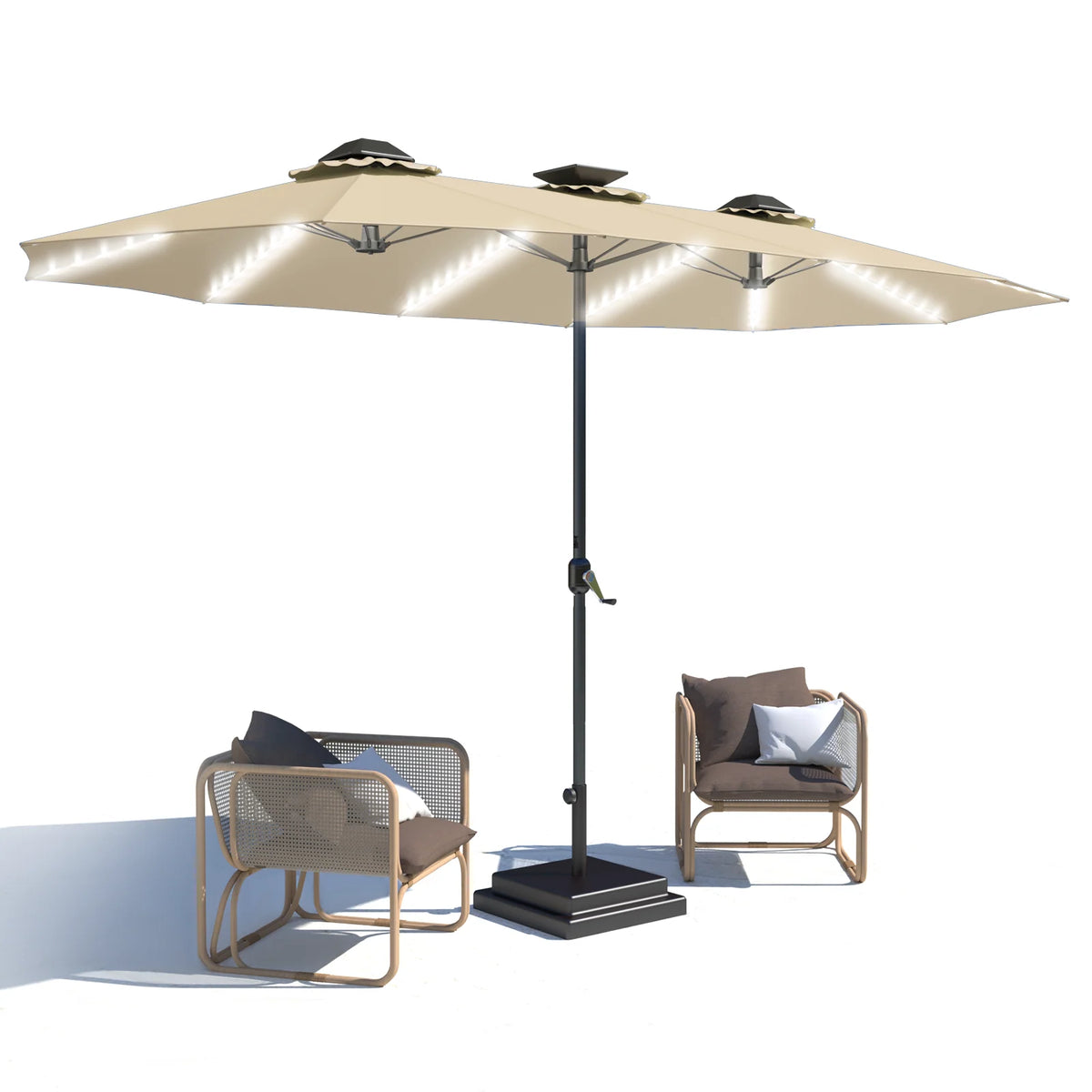 AECOJOY 15ft Patio Double-Sided Umbrella, 156 PCS Solar LED Light Outdoor Large Umbrella, Beige - Product image 1