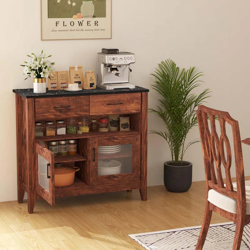 Sideboard Buffet Cabinet, Coffee Bar Cabinet with 2 Drawers, Faux Marble Top - Product image 3
