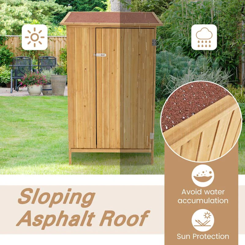 5 x 3 FT Wooden Garden Shed with Asphalt Roof & 3 Shelves, Outdoor Storage Cabinet Outside Utility Tool - Product image 7