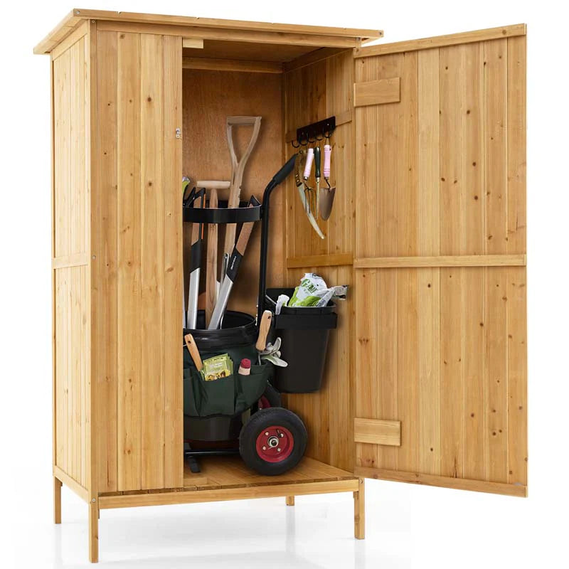 5 x 3 FT Wooden Garden Shed with Asphalt Roof & 3 Shelves, Outdoor Storage Cabinet Outside Utility Tool - Product image 2
