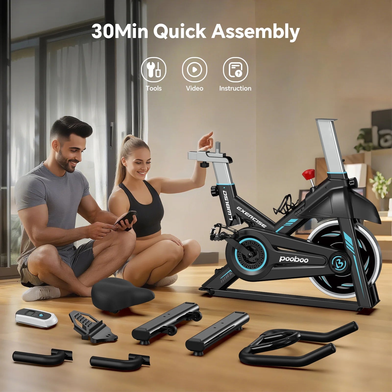Pooboo Professional Indoor Cycling Bike Stationary Exercise Bikes Home Cardio Workout Bicycle Machine 350 lb Flywheel Weight 40 lb