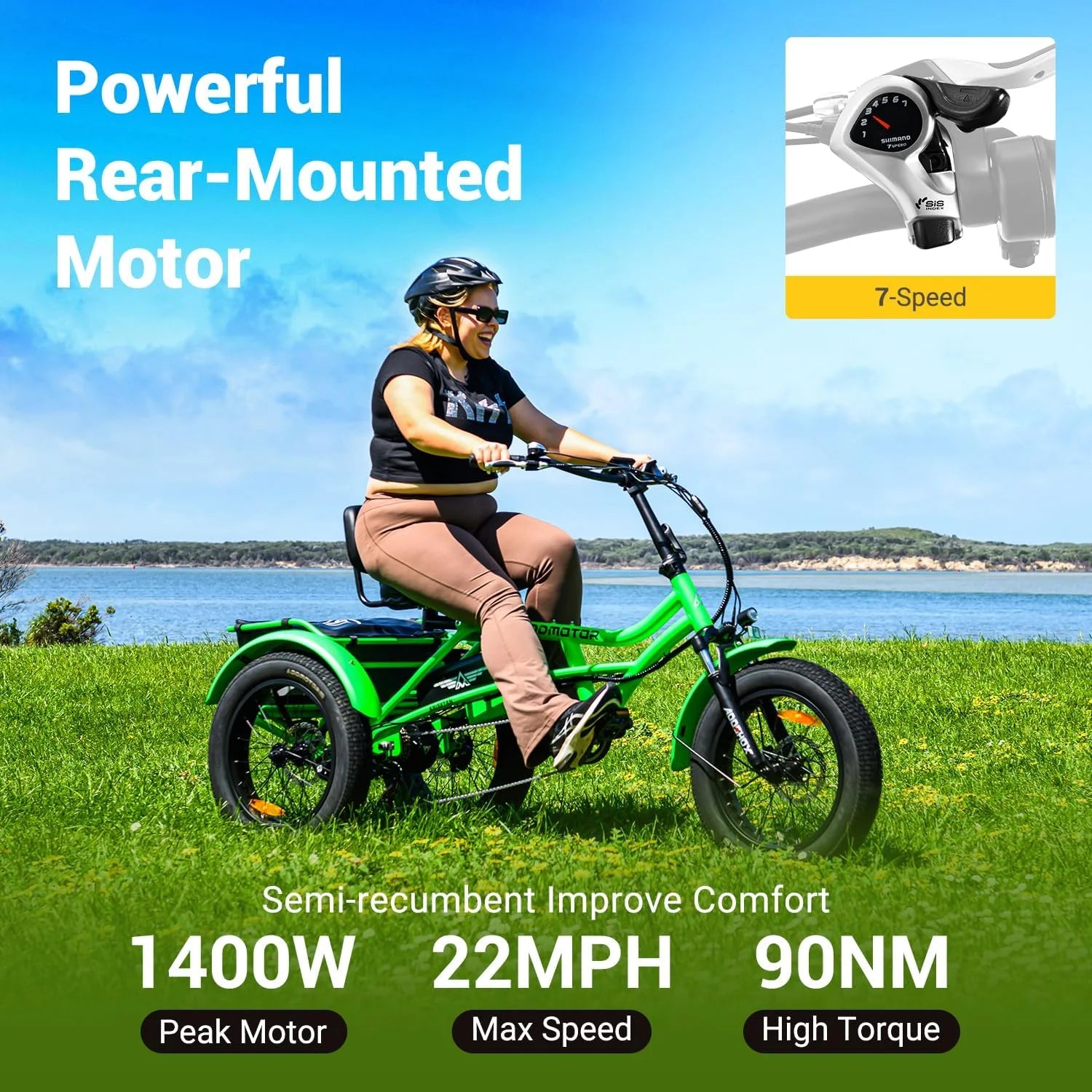 Addmotor M - 360II Semi - Recumbent Electric Trike, 85MI, Fat Tire 3 Wheel Electric Bike for Adults - Product image 10