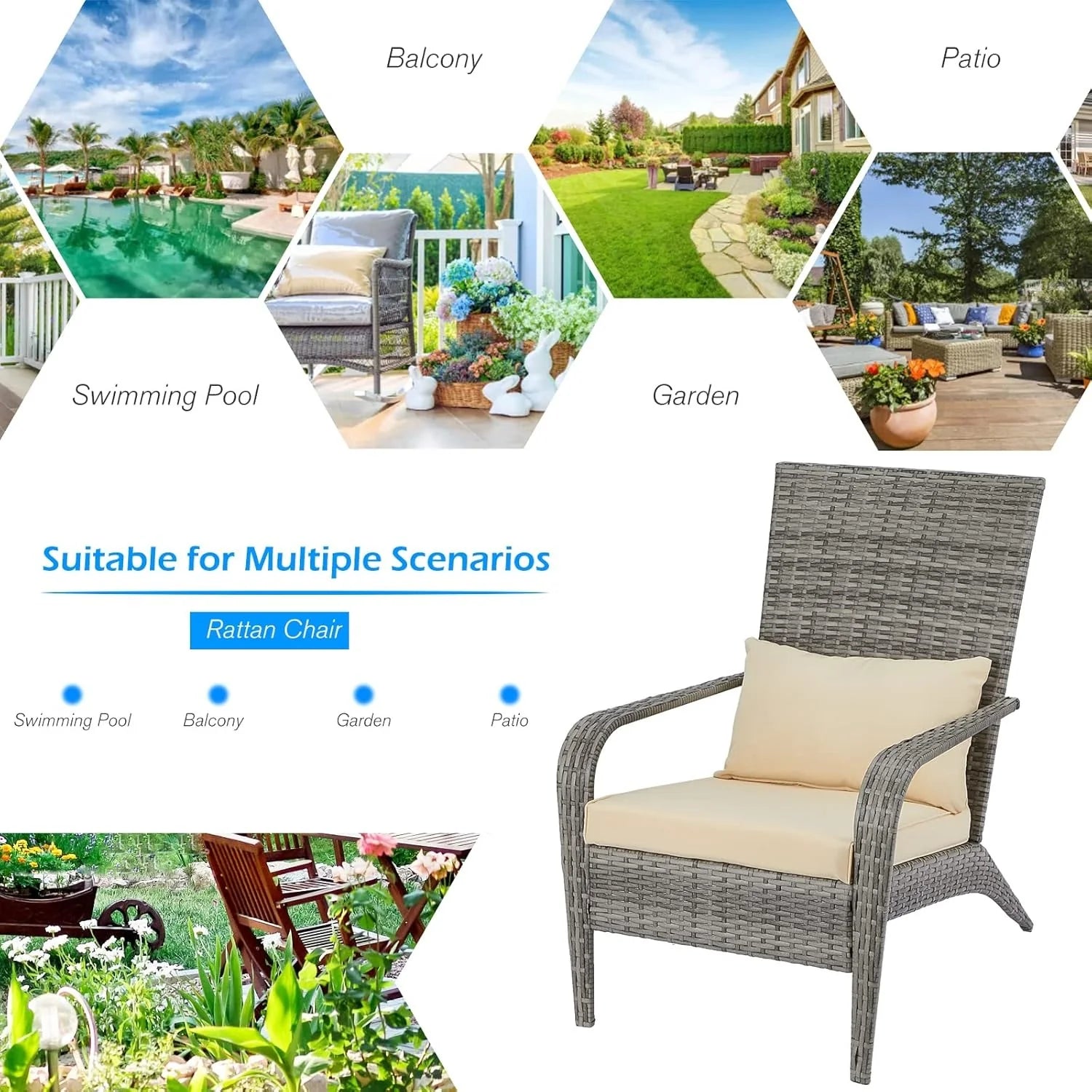 AECOJOY Patio Adirondack Wicker Chair, Outdoor Coconino Chair with Cushion and Pillow - Product image 4