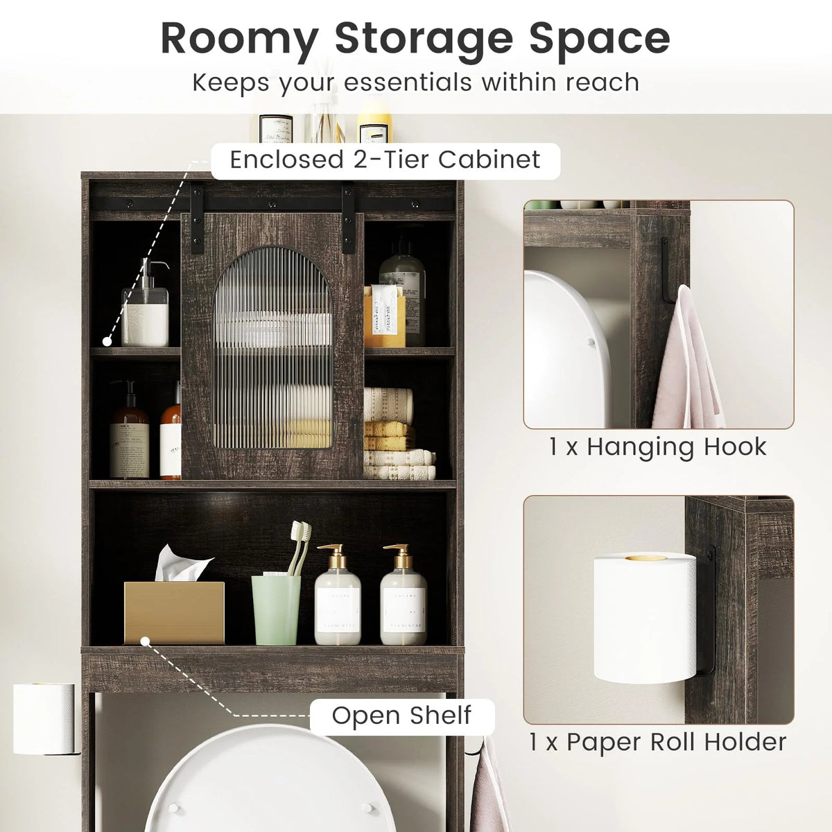 Tangkula Over Toilet Storage Cabinet with Sliding Barn Door - Product image 9