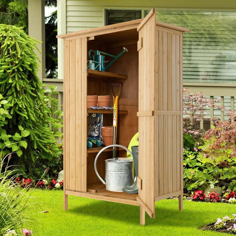 5 x 3 FT Wooden Garden Shed with Asphalt Roof & 3 Shelves, Outdoor Storage Cabinet Outside Utility Tool - Product image 1