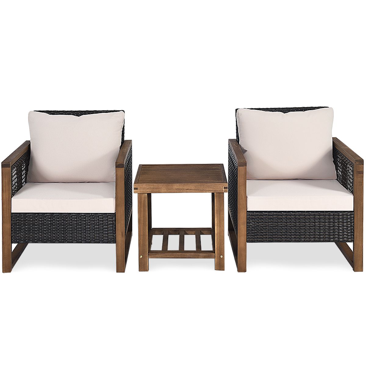 Acacia Wood Garden Furniture Set Handcrafted Rattan Anti-sun Weather Resistant for Porch Balcony Terrace -