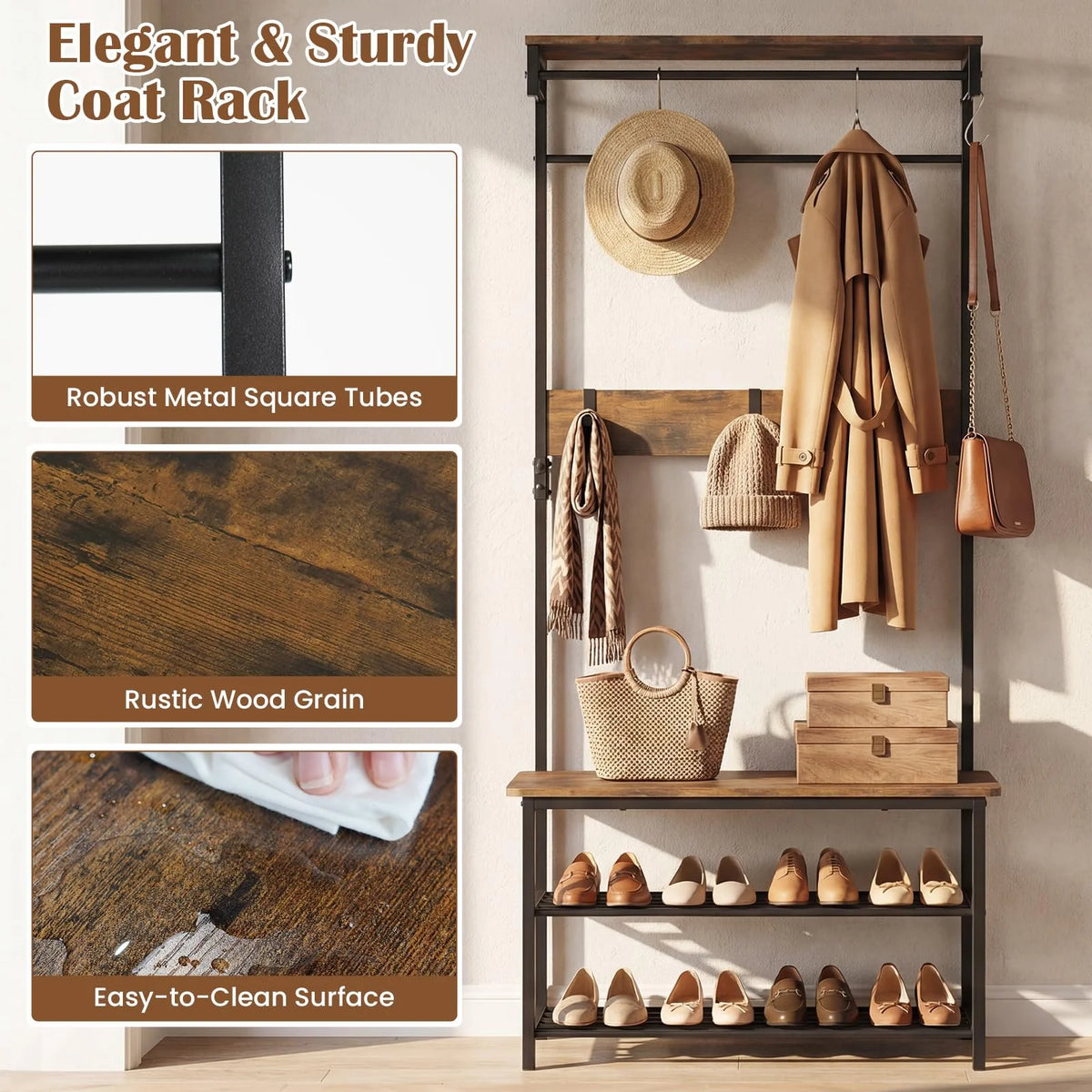 Tangkula Hall Tree with Bench and Shoe Storage - Product image 7