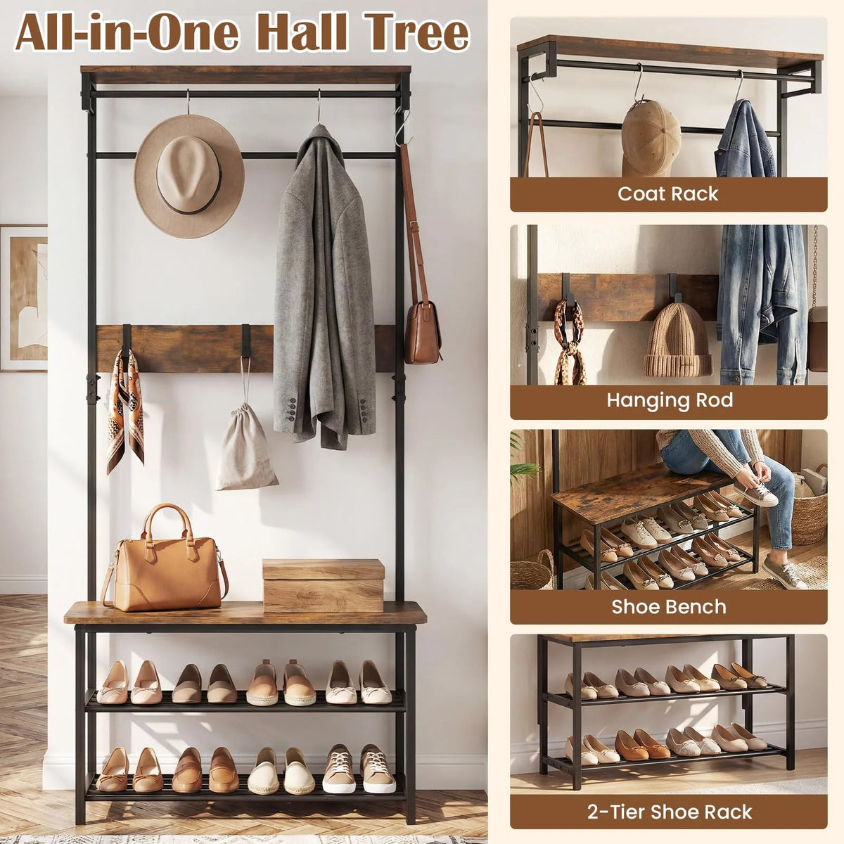Tangkula Hall Tree with Bench and Shoe Storage - Product image 5