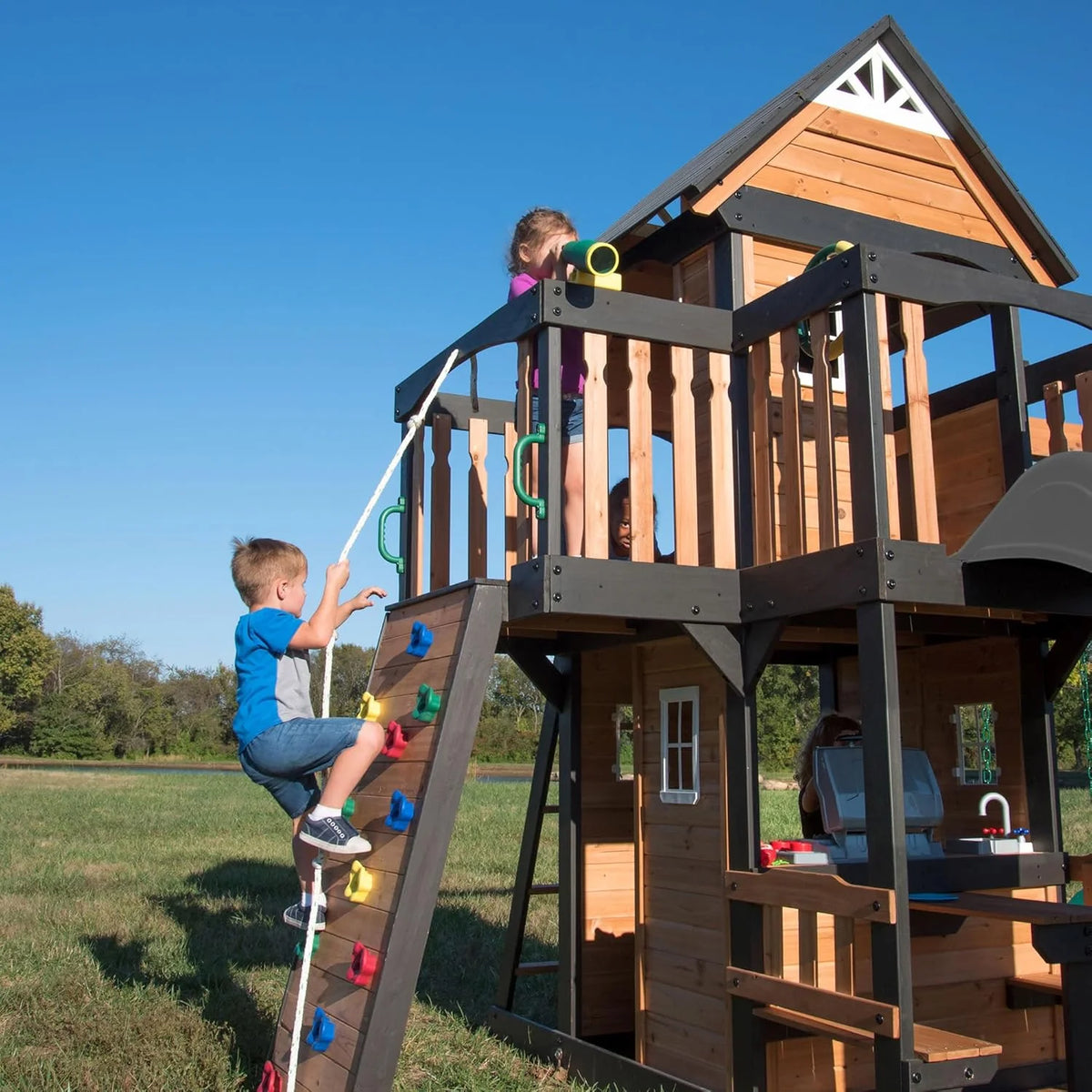 Canyon Creek Cedar Wood Swing Set with Wave Slide, Clubhouse, Play Kitchen, Picnic Area, Belt Swings - Product image 21