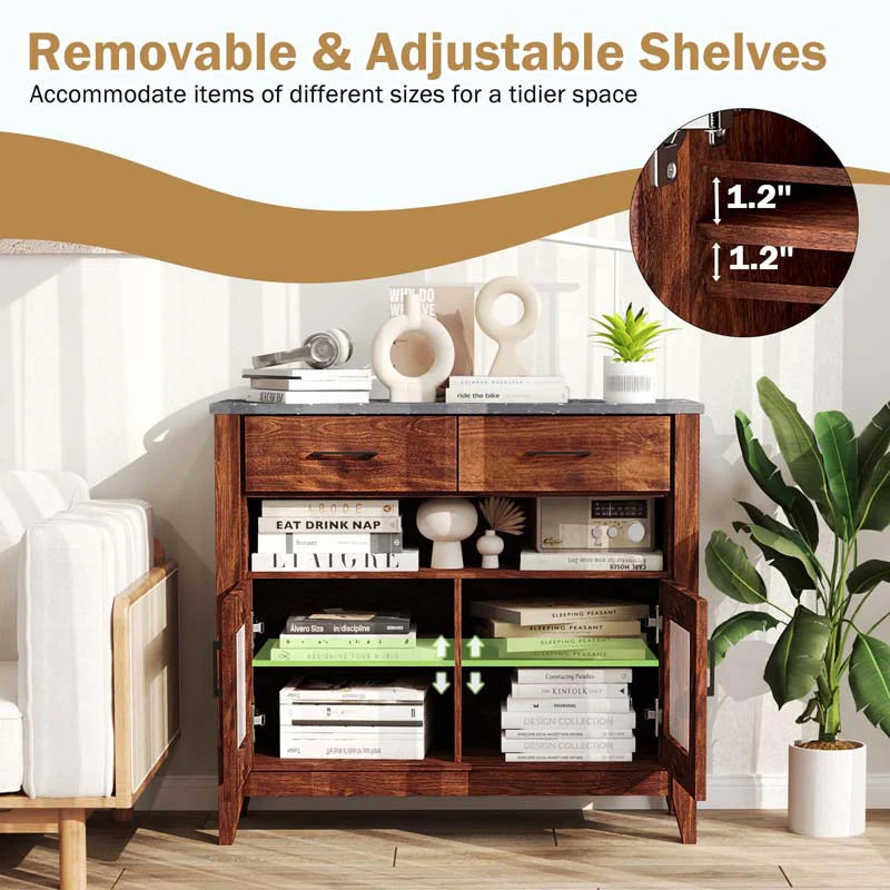 Sideboard Buffet Cabinet, Coffee Bar Cabinet with 2 Drawers, Faux Marble Top - Product image 5