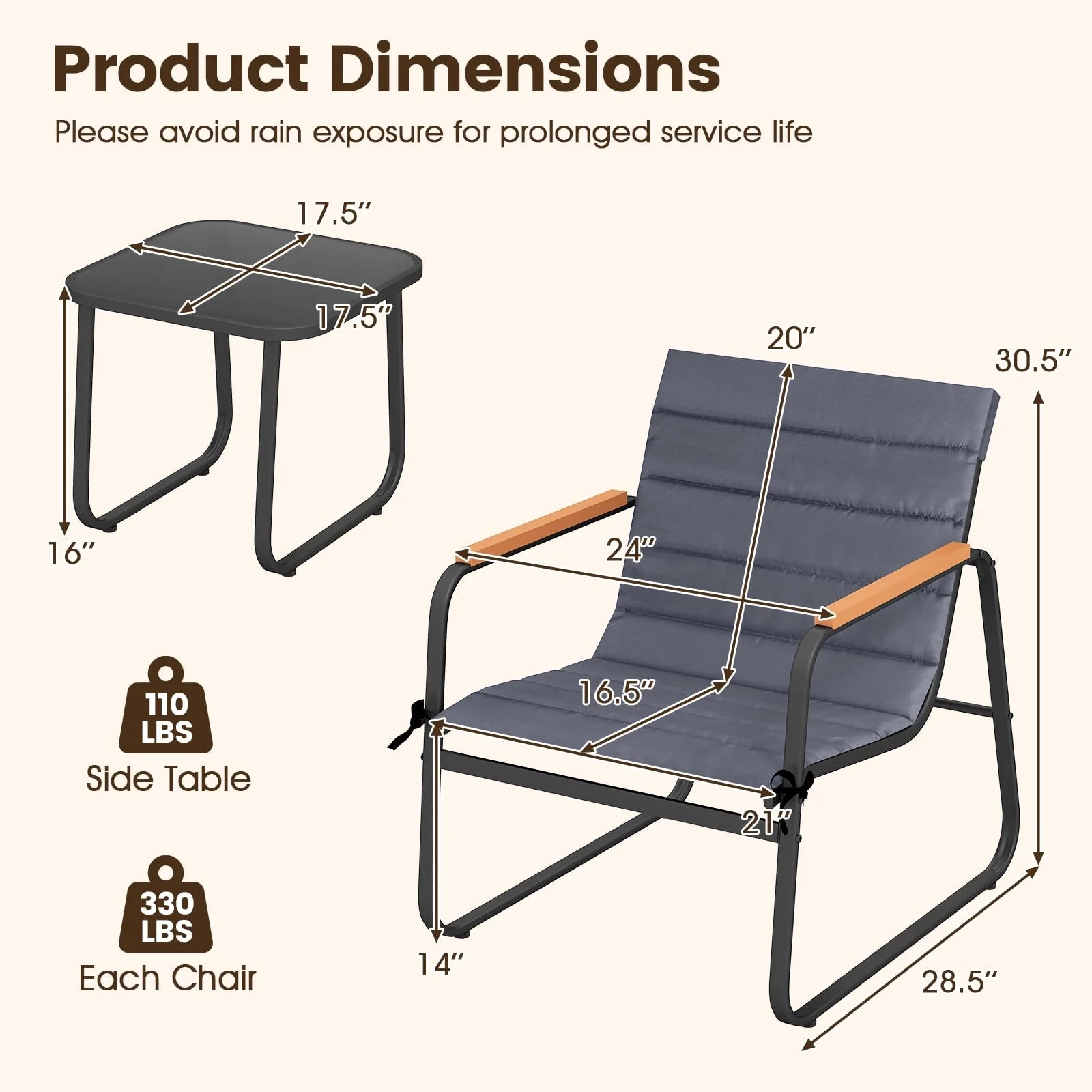 Tangkula 3 Pieces Patio Bistro Set Outdoor Fabric Conversation Set - Product image 7